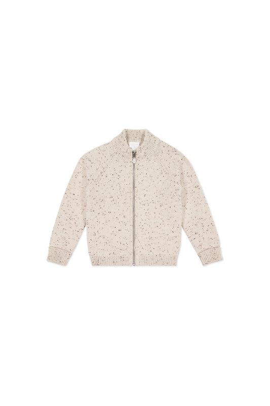 Dean Knit Zip Jacket - Oatmeal Shitake Dot