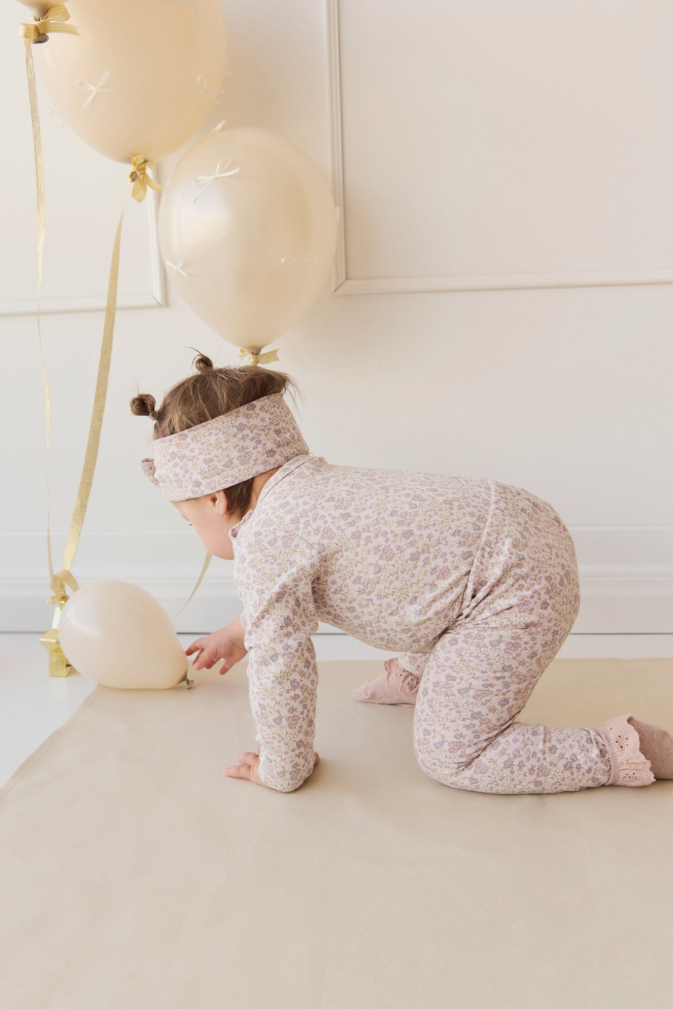 Organic Cotton Long Sleeve Bodysuit - Amber Floral Lilac Ash