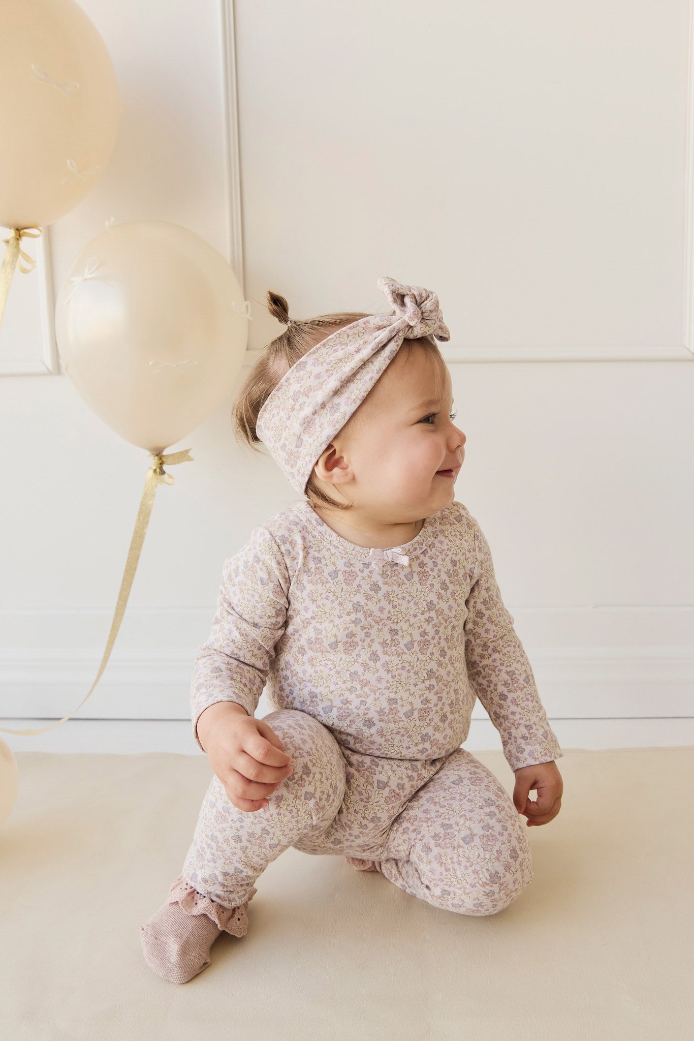 Organic Cotton Long Sleeve Bodysuit - Amber Floral Lilac Ash