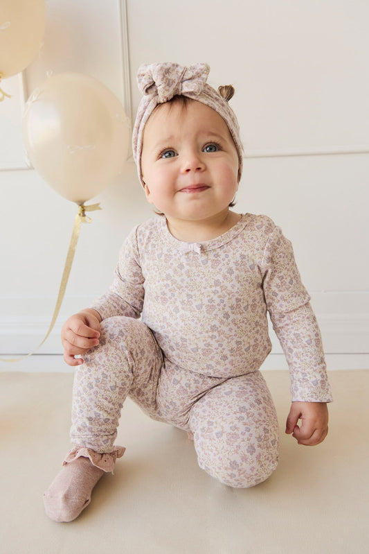Organic Cotton Long Sleeve Bodysuit - Amber Floral Lilac Ash