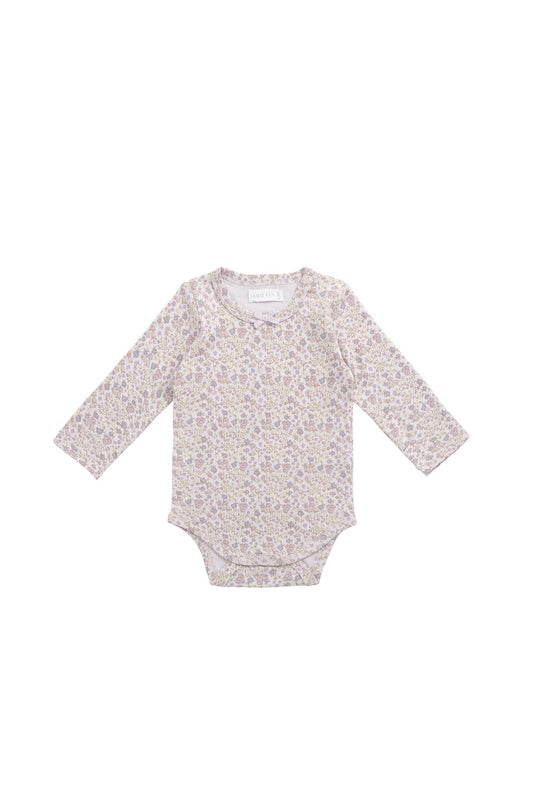 Organic Cotton Long Sleeve Bodysuit - Amber Floral Lilac Ash